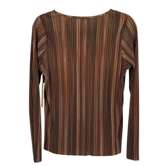Cyrus Striped Plisse Long Sleeve Keyhole Top Brown/Orange Size Medium‎ NWT Y2K - Picture 5 of 6
